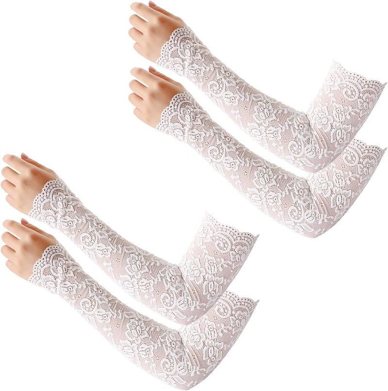 RainFlowwer Lace Arm Sleeves For Women Wedding Sleeve, Floral Long Fingerless Lace Gloves for Bridal Party Prom Costume - Image 1